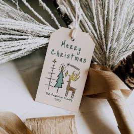 Hand Painted  Green Christmas Trees Reindeer Geschenkanhänger