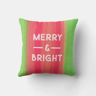 Hand Painted Merry and Bright Green and Red Kissen
