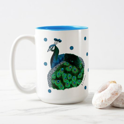 Hand-painted Peafowl Mug Zweifarbige Tasse (Mit Donut)