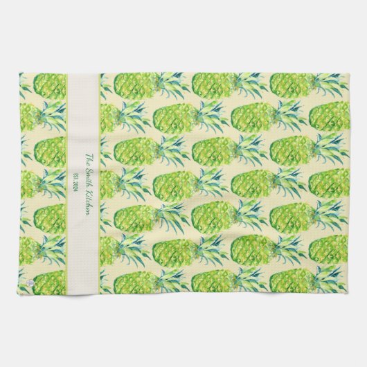 Hand-Painted PIneapple Personalized Buttercream Geschirrtuch (Horizontal)