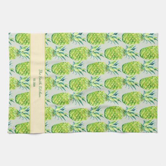 Hand-Painted PIneapple Personalized Watercolor Geschirrtuch (Horizontal)