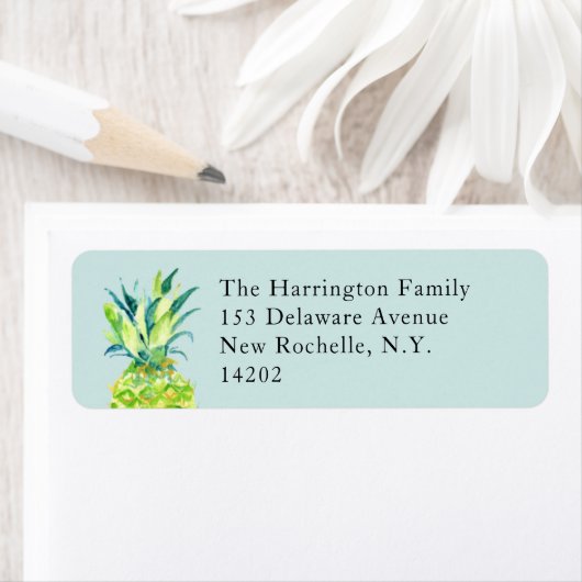 Hand-Painted Pineapple Soft Aqua Return Address  (Insitu)