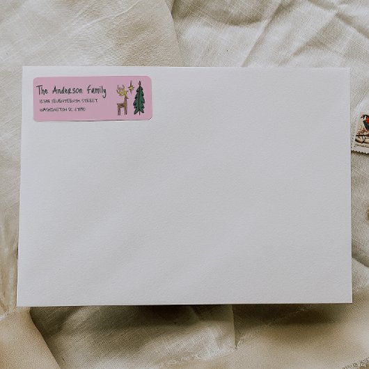 Hand Painted Pink Christmas Tree Reindeer Address