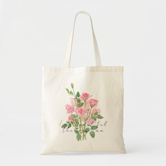 hand painted pink rose tote bag tragetasche (Vorne)
