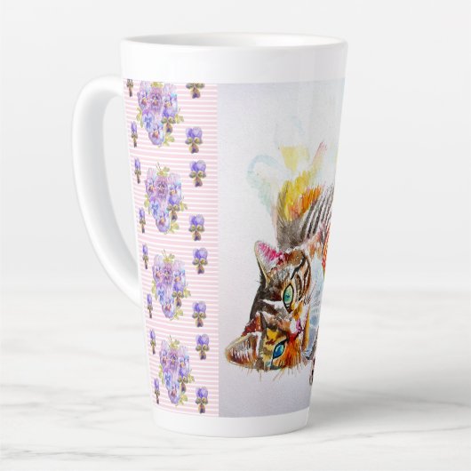Hand Painted Pink Shabby Tabby Cat Cats Latte Mug Milchtasse (Linke Ecke)