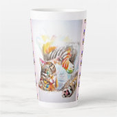 Hand Painted Pink Shabby Tabby Cat Cats Latte Mug Milchtasse (Vorderseite)