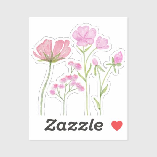 Hand-Painted Pink Wildflowers Illustration Aufkleber (Blatt)