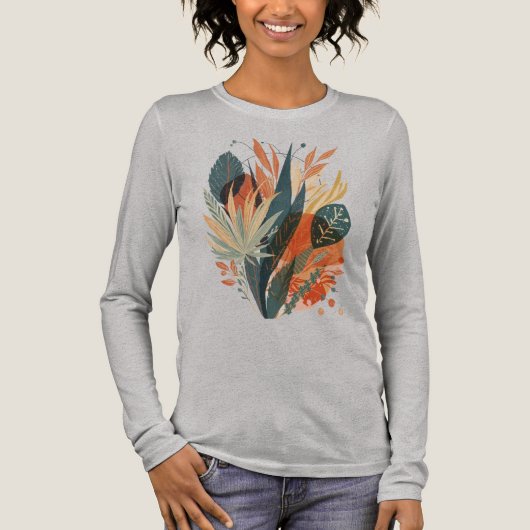 Hand-Painted Plant Tee – Geometric Retro Style (Vorderseite)