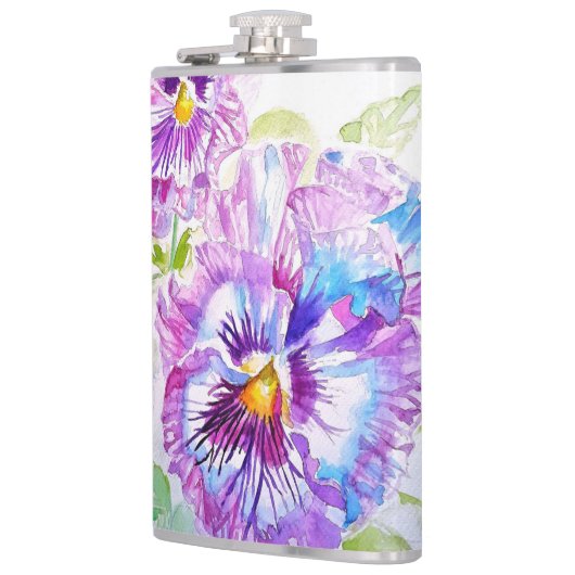 Hand Painted Purple Pansy Pansies floral Flachmann (Links)