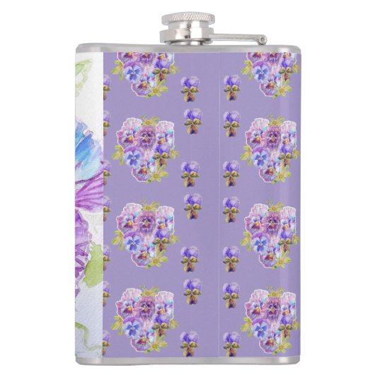 Hand Painted Purple Pansy Pansies floral Flachmann (Rückseite)