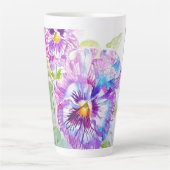 Hand Painted Purple Pansy Pansies floral Latte Mug Milchtasse (Vorderseite)