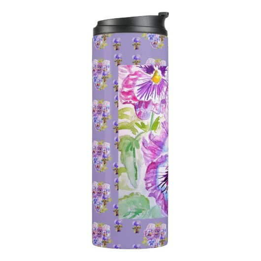 Hand Painted Purple Pansy Pansies floral Thermosbecher (Nach links gedreht)