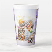 Hand Painted Purple Tabby Cat Cats Latte Mug Milchtasse (Vorderseite)