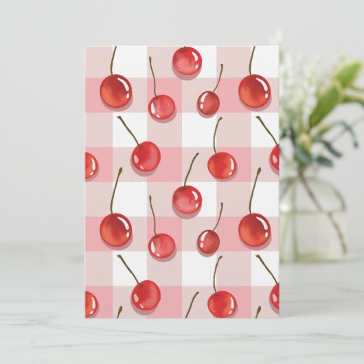 Hand-Painted Red Cherries Seamless Pattern Einladung (Stehend Vorderseite)