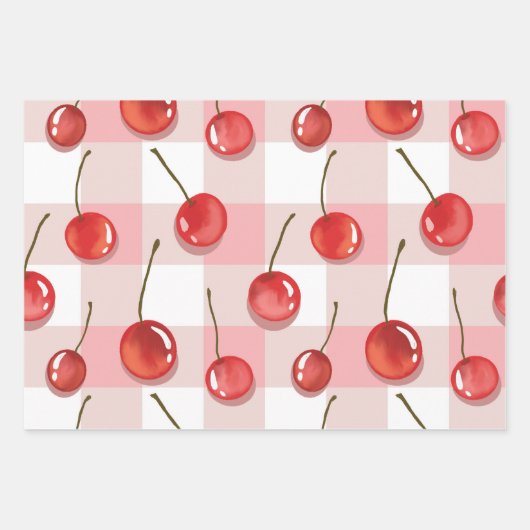 Hand-Painted Red Cherries Seamless Pattern Geschenkpapier Set (Vorderseite 3)