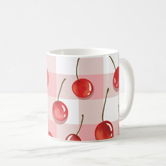 Hand-Painted Red Cherries Seamless Pattern Kaffeetasse (VorderseiteRechts)
