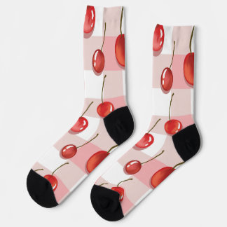 Hand-Painted Red Cherries Seamless Pattern Socken