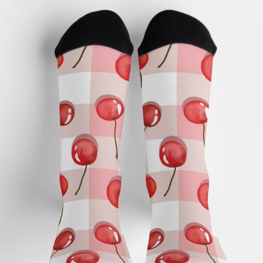 Hand-Painted Red Cherries Seamless Pattern Socken (Oben)
