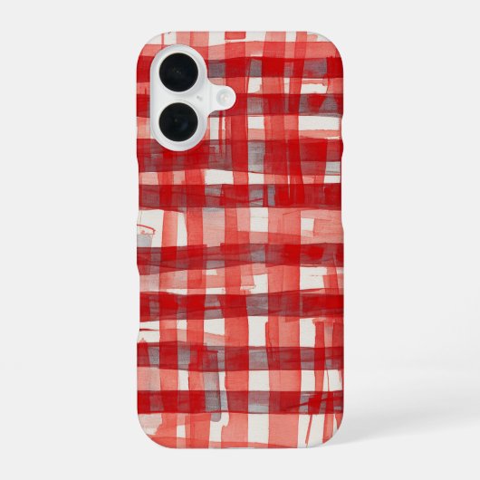 Hand-Painted Red Plaid Phone Case iPhone 16 Hülle (Rückseite)