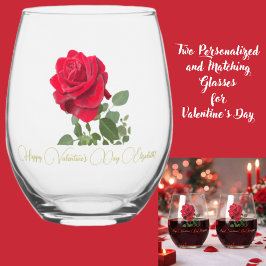 Hand painted red rose Valentines Personalized Weinglas Ohne Stiel