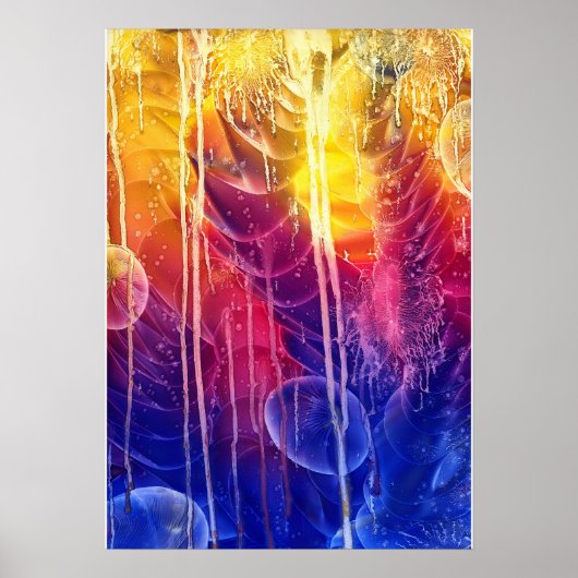 Hand Painted Red Yellow Blue Dripping Abstract Art Poster (Vorne)