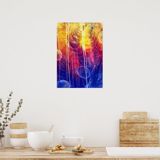Hand Painted Red Yellow Blue Dripping Abstract Art Poster (Küche)