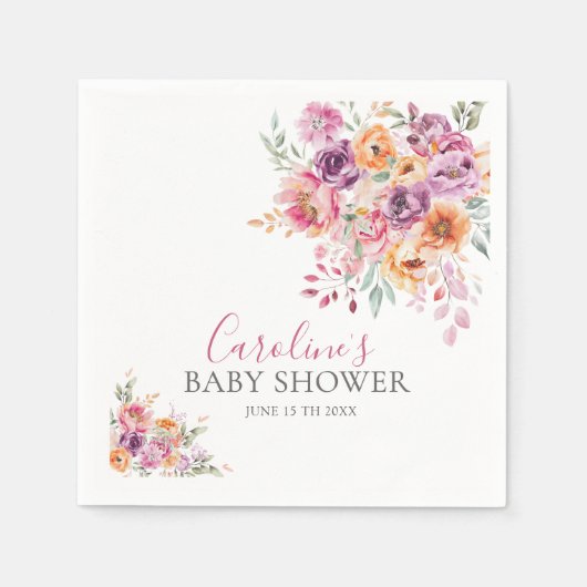 Hand-painted Rose Florals Baby Shower Serviette (Vorderseite)