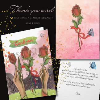 Hand Painted Rose & Tulips Thank You Card Feiertagskarte