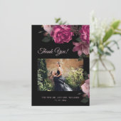 Hand Painted Roses Dark Romantic Wedding Dankeskarte (Stehend Vorderseite)