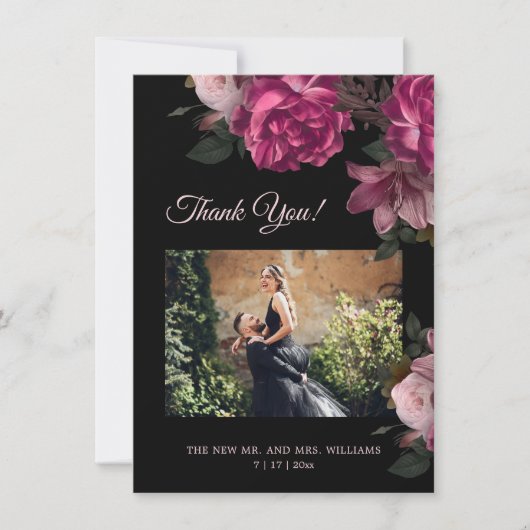 Hand Painted Roses Dark Romantic Wedding Dankeskarte (Vorderseite)