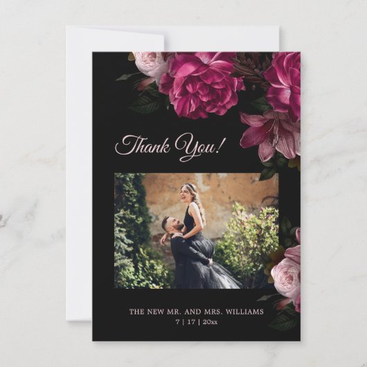 Hand Painted Roses Dark Romantic Wedding Dankeskarte (Vorderseite)