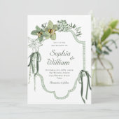 Hand Painted Sage Green Orchids Wedding Invitation Einladung (Stehend Vorderseite)