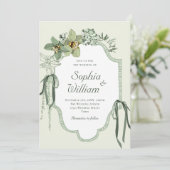 Hand Painted Sage Green Orchids Wedding Invitation Einladung (Stehend Vorderseite)