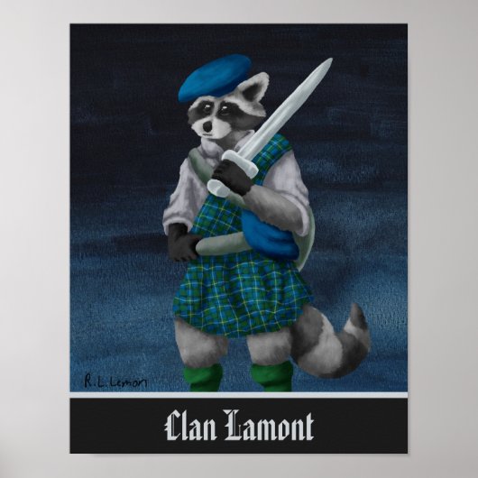 Hand Painted Scottish Raccoon Clan Lamont Poster (Vorne)