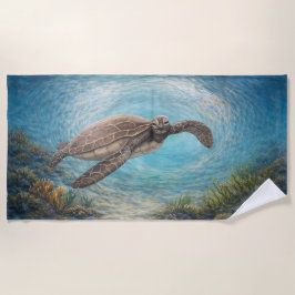 Hand-Painted Sea Turtle in Ocean Vortex Strandtuch