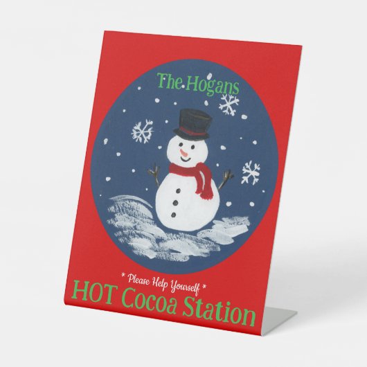 Hand Painted Snowman Red PERSONALIZE Hot Cocoa Sockelschild (Vorderseite)