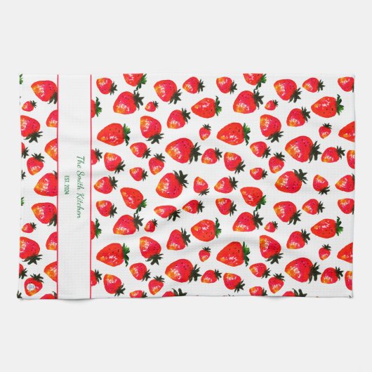 Hand-Painted Strawberry Personalized Boho Spring Geschirrtuch (Horizontal)
