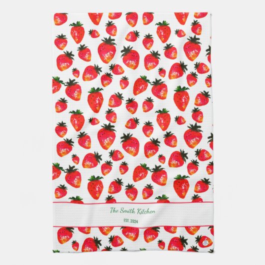 Hand-Painted Strawberry Personalized Boho Spring Geschirrtuch (Vertikal)
