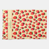 Hand-Painted Strawberry Personalized Boho Yellow Geschirrtuch (Horizontal)