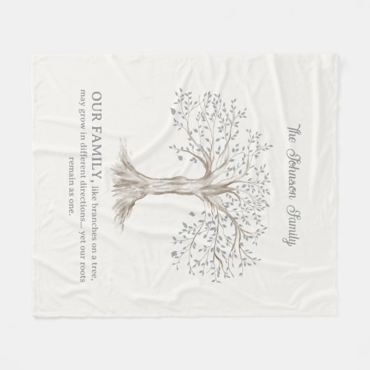 Hand Painted Tree Custom Family Quote Ivory Fleecedecke (Vorderseite (Horizontal))