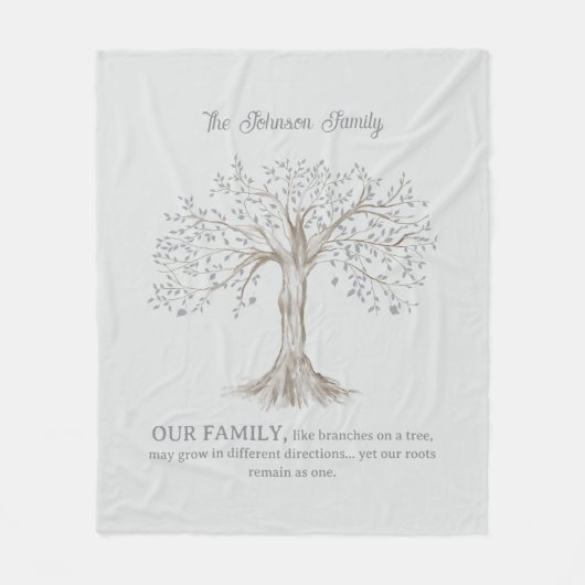 Hand Painted Tree Custom Family Quote Light Gray Fleecedecke (Vorderseite)