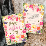 Hand-Painted Watercolor Floral Garden Mother's Day Karte<br><div class="desc">Celebrate Mom with a card as vibrant and beautiful as she is. This "Happy Mother’s Day" greeting features a lush, hand-painted watercolor design overflowing with pink roses, yellow ranunculus, and delicate daisies. Charming bumblebees and butterflies flutter through the floral border, adding a touch of whimsical magic to the soft blush...</div>