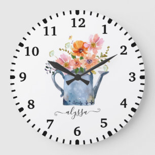 Hand-Painted Watercolor Floral Große Wanduhr