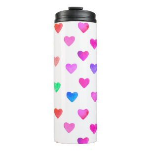 hand painted watercolor hearts pattern Valentine's Thermosbecher