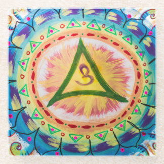 Hand Painted Watercolor Om Mandala  Glasuntersetzer