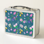 Hand-painted watercolour flowers on a deep blue metall brotdose (Rückseite)