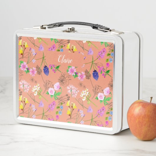 Hand-painted watercolour flowers on a peach metall brotdose (Beispiel)