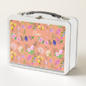 Hand-painted watercolour flowers on a peach metall brotdose (Vorderseite)