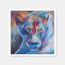 Hand Painted Wild Cat Portrait Serviette
