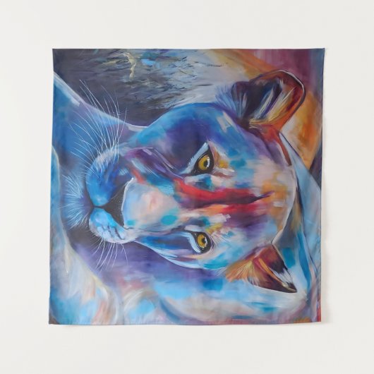 Hand Painted Wild Cat Portrait Wandteppich (Vorderseite (Horizontal))